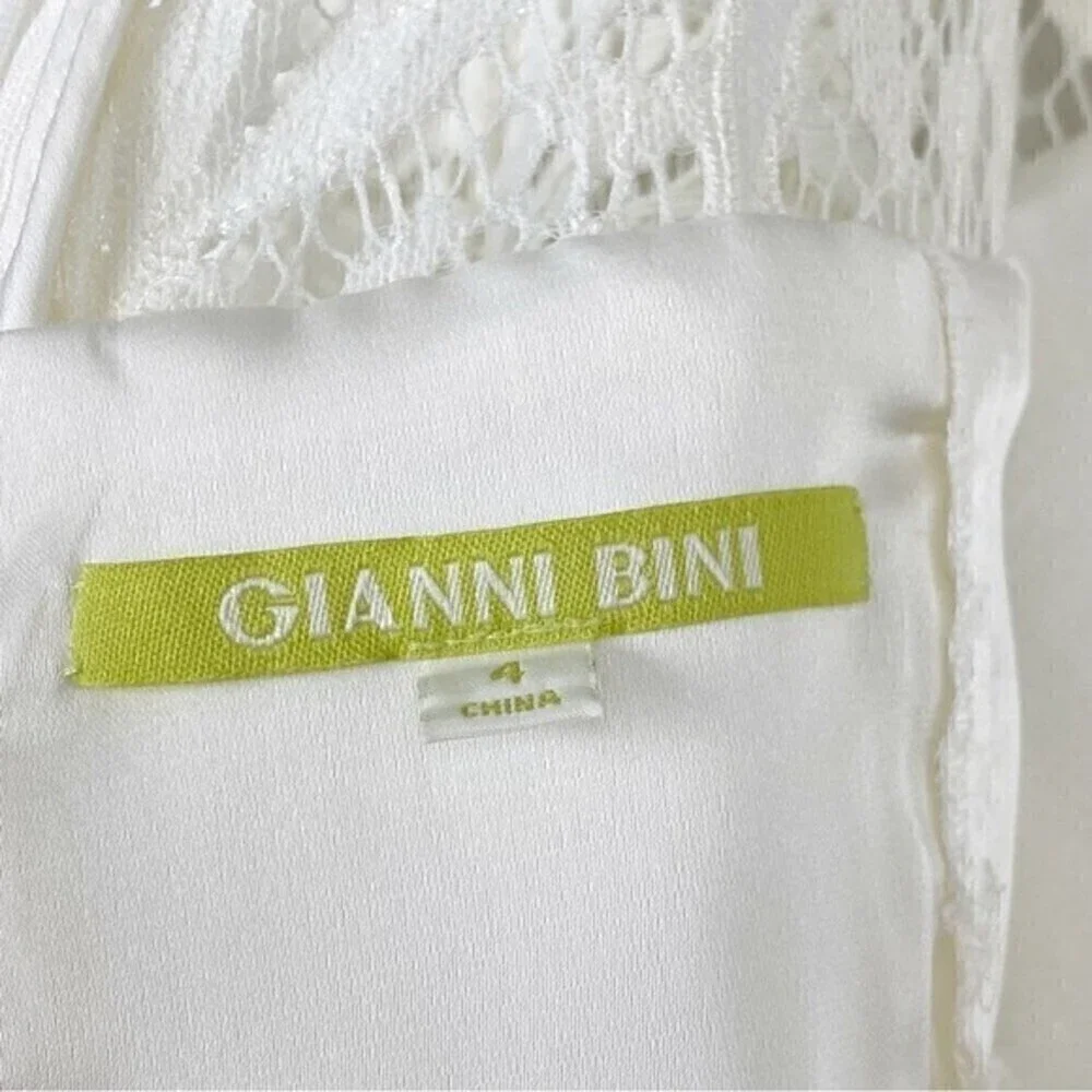 Gianni Bini Scoop Neck Lace Long Sleeve Pleated Dress Ivory Size 4 - Picture 9 of 10